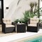 3-Piece PE Rattan Outdoor Furniture Set with Tempered Glass Table and Cushioned Armchairs